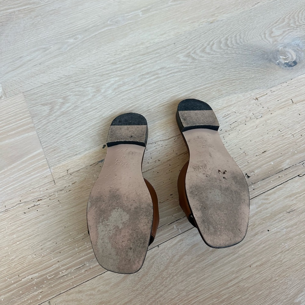Gucci Tan Leather cutout Slide Sandals - Picture 7 of 7